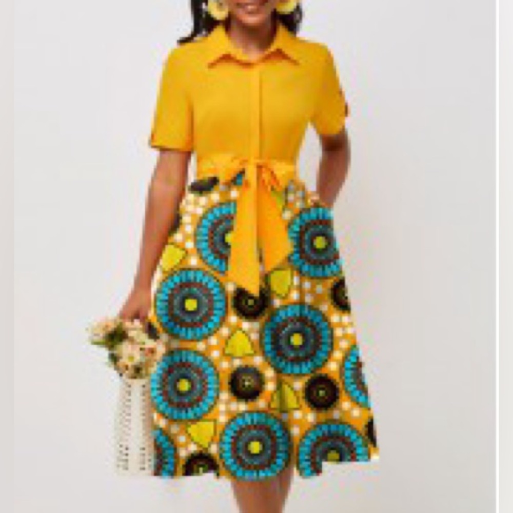 Midi Button Down Tribal Print Dress